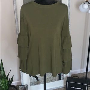 Olive green ruffle sleeve shirt